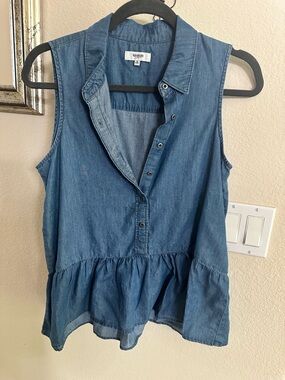 Kensie Denim Sleeveless Peplum Button-Front Top - Blue
